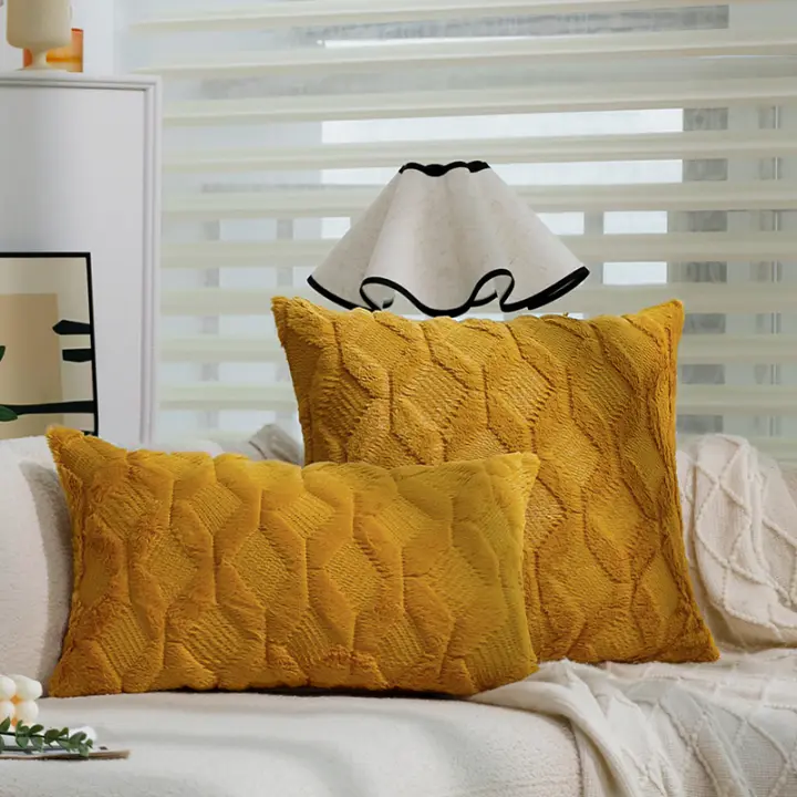 2 fundas de cojín de felpa con diamantes amarillos, decoración nórdica romántica para el hogar y la sala de estar - 1