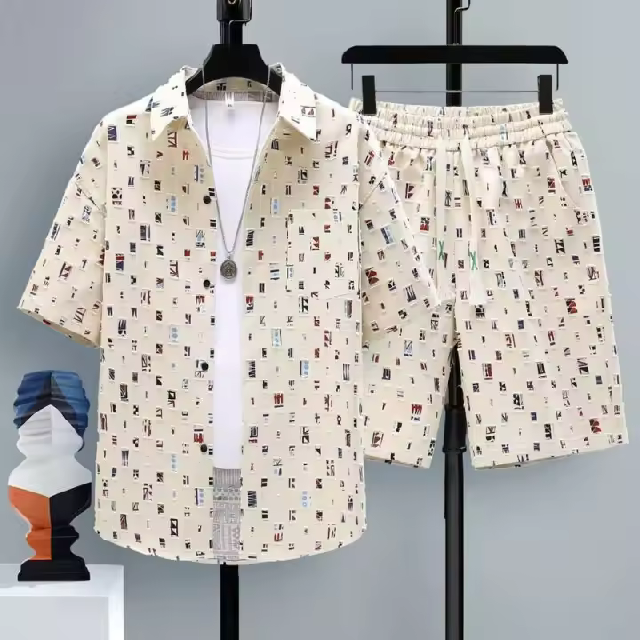 Ohsisa Traje de manga corta para hombre para verano 2025 Conjunto de dos piezas de pantalones cortos deportivos casuales para jóvenes y estudiantes - 1