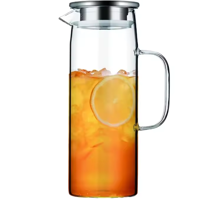 jarra agua con tapa extraíble 1.5L, botellas de vidrio transparente para bebidas frías y calientes, fáciles de limpiar para té, - 1