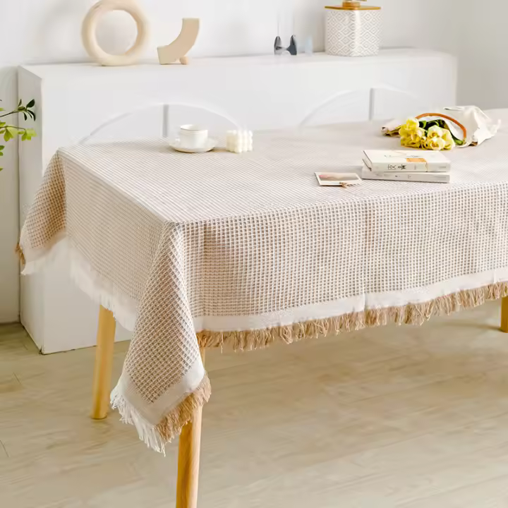 LHK-Mantel rectangular de lino y algodón con borlas, telón de fondo para fotos de celebridades de Internet - 1