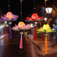 Linterna 3D del Festival del Medio Otoño, flor de loto, conejo, linterna de loto del Medio Otoño, papel hecho a mano, Kit de Material de linterna DIY para niños - details 4