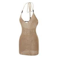 Hirigin-Mini vestido de fiesta con espalda abierta y cuello Halter para mujer, tejido de ganchillo informal con recortes, ropa de calle para playa y club - details 2