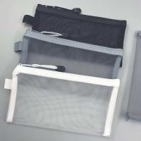 Estuche para lápices con cremallera transparente de nailon, bolsa de papelería transparente de Color sólido, bolsa de maquillaje, Estuche De Viaje, bolsa de almacenamiento de cosméticos de malla - details 6