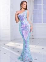 Lentejuelas largas con hombro rosa lavanda, vestido de fiesta de noche sin mangas para mujer - details 15