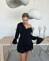 Elegante Vestido Mini de Cintura Alta con Encaje Manga Larga, Agujero en la Cintura, Lazo de Moda para Mujeres - details 21