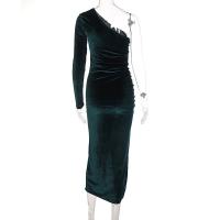 Vestido Bodycon De Veludo Elegante Para Mujer Con Abertura Lateral Manga Larga Para Fiesta Noche Primavera Otoño Vestido Midi Ajustado - details 19