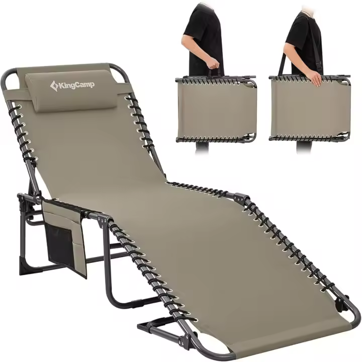 Jardin Respaldo Ajustable en 5 Posiciones, Jardín, Playa, Cama Camping con Almohada para Playa Piscina Vacaciones Exterior - 1