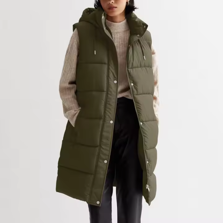 Abrigos largos de Invierno para mujer, chaleco informal sin mangas, chaquetas con capucha para mujer - 1