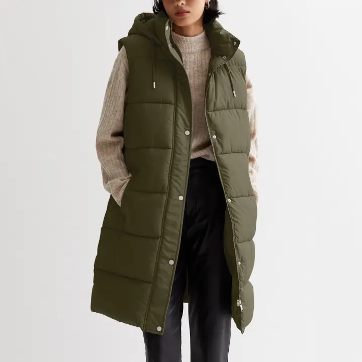 Abrigos largos de Invierno para mujer, chaleco informal sin mangas, chaquetas con capucha para mujer - 1