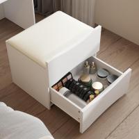 Juego de tocador con espejo rectangular, tocador de maquillaje con 5 cajones, estantes, tocador y taburete acolchado (B blanco/espejo iluminado) - details 28