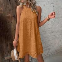 Vestido corto sin mangas para mujer, cuello halter suelto informal de color sólido para vacaciones y playa - details 2