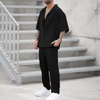 Ohsisa 2025 camisa de verano pantalones casuales conjunto de dos piezas gran oferta nuevo traje de moda delgado de Color sólido para hombres - details 2