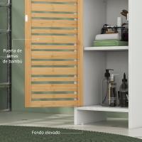 Estantes Ajustable y Puerta Bambú Anti-vuelco 35x30x170 cm Blanco y Natural - details 4