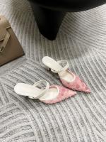 Nuevos tacones altos puntiagudos, hilo de malla para mujer, una palabra con boca ligera, cabeza de bolso estilo hada de moda, medias zapatillas. - details 25
