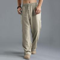 Pantalones largos de lino y algodón deportivos transpirables con cordón de cintura elástica informal holgados de talla grande para hombre - details 1