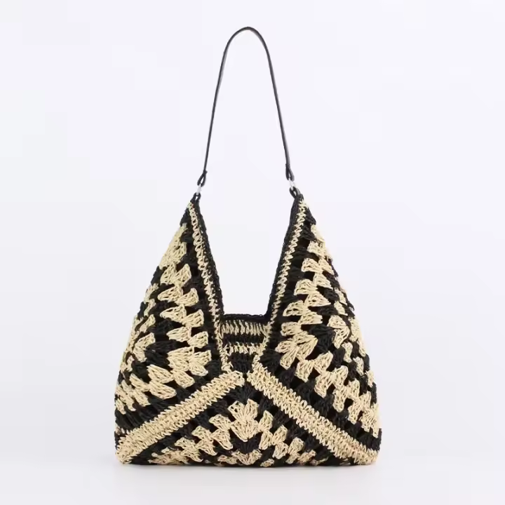 Bolso de mano de paja de gran capacidad Bolso vintage para mujer Bolso de playa de verano hueco - 1