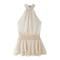 BUNO-Minivestido elegante de gasa con volantes lisos para mujer, minivestido Halter a la moda sin mangas y espalda descubierta, vestidos ajustados de cintura alta, batas de playa para mujer - details 1