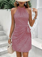 Vestido halter con cintura ceñida, sin mangas, fruncido y con lazo - details 14