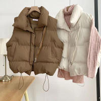 Women winter cotton vest warm coat stand collar zipper sleeveless jacket overcoat loose drawstring waistcoat - details 9