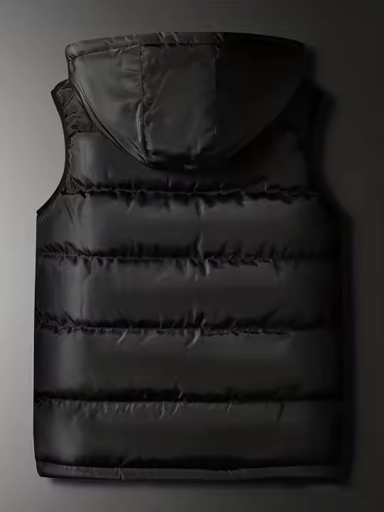 Hombre Chaleco Acolchado Chaqueta sin mangas acolchada informal para hombre, chaleco grueso con capucha, ropa de invierno, talla grande, moda - 1