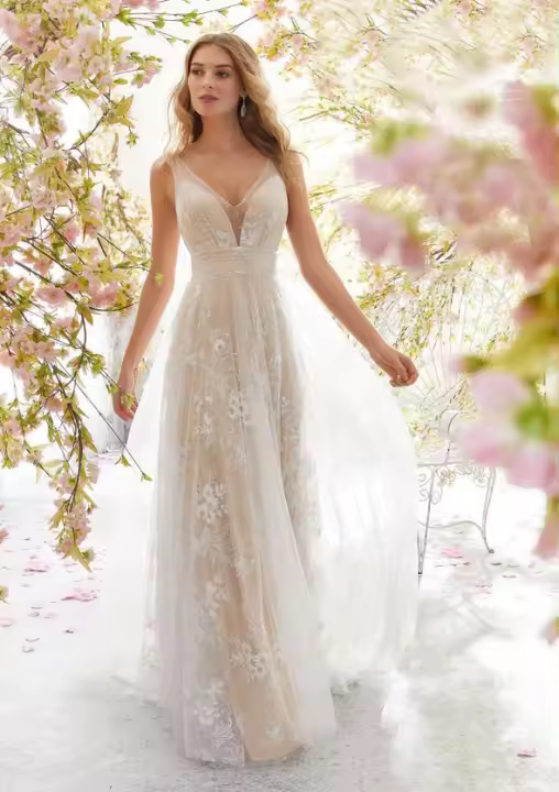 2025 nuevo vestido de novia de encaje sin mangas sexy y con cuello en V - 1