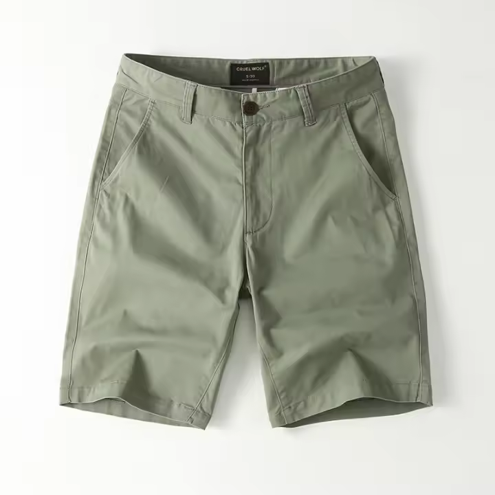 Pantalones cortos cargo de puro algodón, corte slim, pantalones gruesos de color liso. - 1