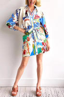 BUNO-Camisa estampada a la moda para mujer, vestido con cordones, primavera 20220, nuevo cárdigan informal holgado con botones y solapa, Vestidos cortos - details 2