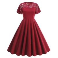 Elegante Vestido de Encaje con Detalles de Parche de Moda Retro Y2K Cuello Redondo Estilo Hepburn - details 6