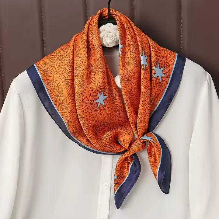 Bufanda cuadrada de seda a cuadros para mujer, banda de satén para el pelo, suave para el trabajo, Hijab, Foulard para la cabeza, 2021 - 1