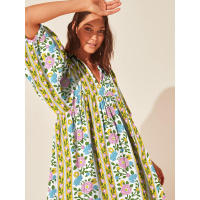 Vestido corto de vacaciones de playa de rayón informal suelto con lazo floral para mujer de moda de verano - details 161