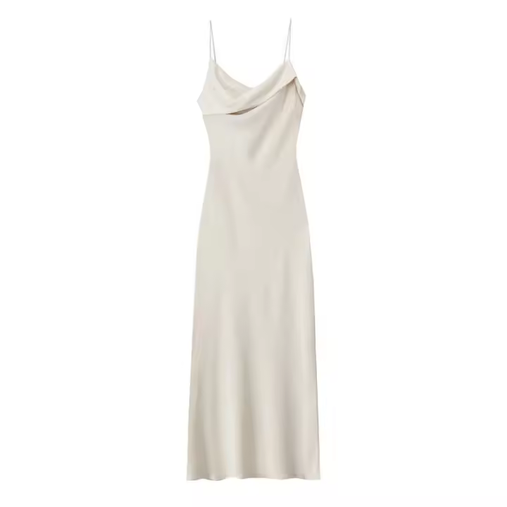 OUWU- nuevo producto moda mujer estilo europeo y americano vestido largo con cuello en V estilo correa blanca - 1