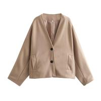 BUNO-Abrigo corto liso a la moda para mujer, abrigos elegantes con manga acampanada y un solo pecho con cuello en V para mujer, chaquetas de oficina para otoño 2025 - details 4