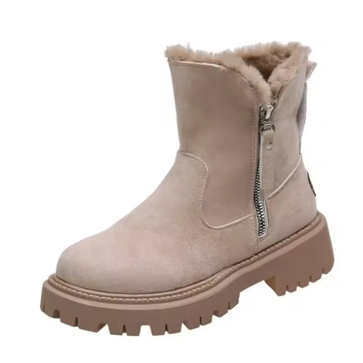 Botas de invierno de las mujeres de moda, zapatos de algodón cálidos y gruesos, forro de agarre a mitad de la pantorrilla, las mujeres de una sola pieza de invierno botas de ante tobillo - 1
