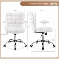 Silla de Oficina sin Reposabrazo Silla Oficina Tapizada de Cuero PU Silla con Ruedas Silla Ergonómica Base Metal Blanca - details 44