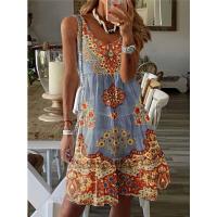 Vestido estampado con cuello en V para mujer, ropa informal sin mangas, moda de verano - details 2