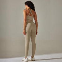 Conjunto de yoga con correas cruzadas en la espalda para mujer, leggings de cintura alta, tres entrenamientos para correr, ropa deportiva sin costuras - details 6