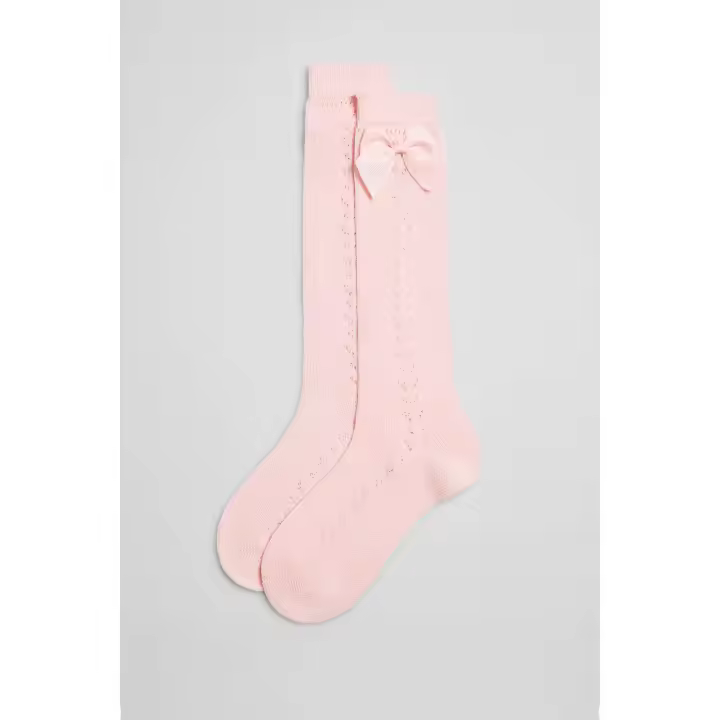 Calcetines largos calados infantiles rosa - 1
