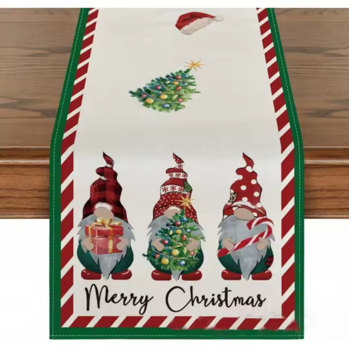 Camino de mesa navideño impreso de lino duradero, Bandera de mesa de Navidad, mantel rectangular reutilizable, decoraciones navideñas - 1