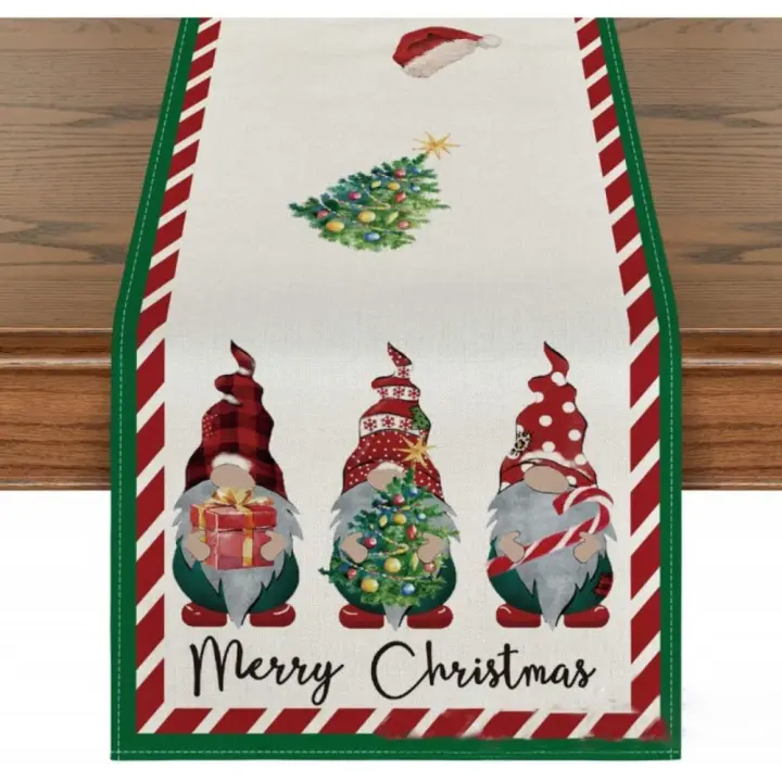 Camino de mesa navideño impreso de lino duradero, Bandera de mesa de Navidad, mantel rectangular reutilizable, decoraciones navideñas - 1