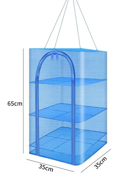 Perchero Plegable de 3 Capas Malla de Nylon Rebanable Red de Secado de Camarones, Pescado, Frutas, Verduras, Hierbas Apertura de Cremallera Azul - 1
