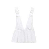 OUWU- Top con cuello en V y lazo para mujer, decoración de color sólido, primavera/novedad de verano, ropa informal para mujer - details 1