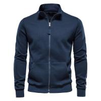Primavera otoño cuello vertical cremallera manga larga sudadera versátil hombre deportivo color casual cardigan - details 1