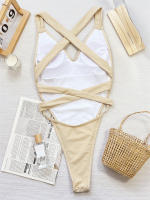 High Cut Halter One Piece Swimsuit 2024 Swimwear for Women Sexy Cross Bandage Bathing Suit Backless Monokini - details 4