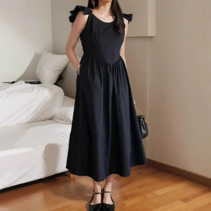 Vestido sin Espalda de Verano 2025 Estilo Tejido Adelgazante a Cintura Alta A-Línea Moda de Mujer - 1