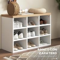 Recibidor con Perchero y Banco Zapatero 2 en 1 Muebles de Entrada con 3 Ganchos y Estantes para 9 Pares de Zapatos 75x30x50 cm y 75x20x22,5 cm Blanco - details 3