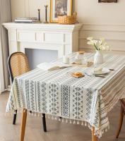 Mantel de algodón resistente al agua y al aceite, tela sin lavado, estilo étnico, borla Rectangular, para casa de familia - details 3