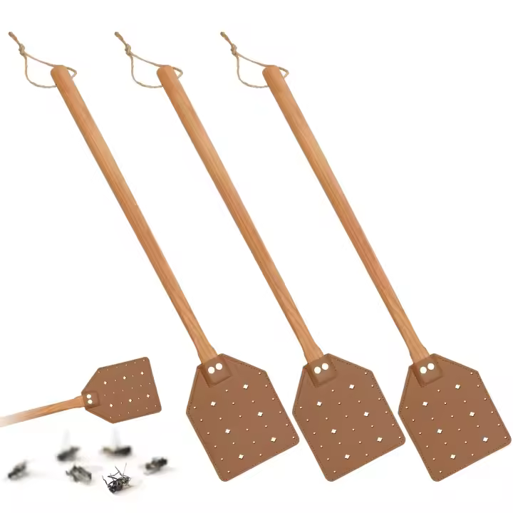 Paquete de 3 matamoscas de cuero con cordón - 1