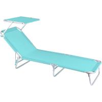 Silla de Playa Tumbona con Parasol Rebanable de 3 Posiciones Convertible en Cama Verde Aguamarina de Aluminio y Textileno Tamaño 190x58x25 cm - details 5