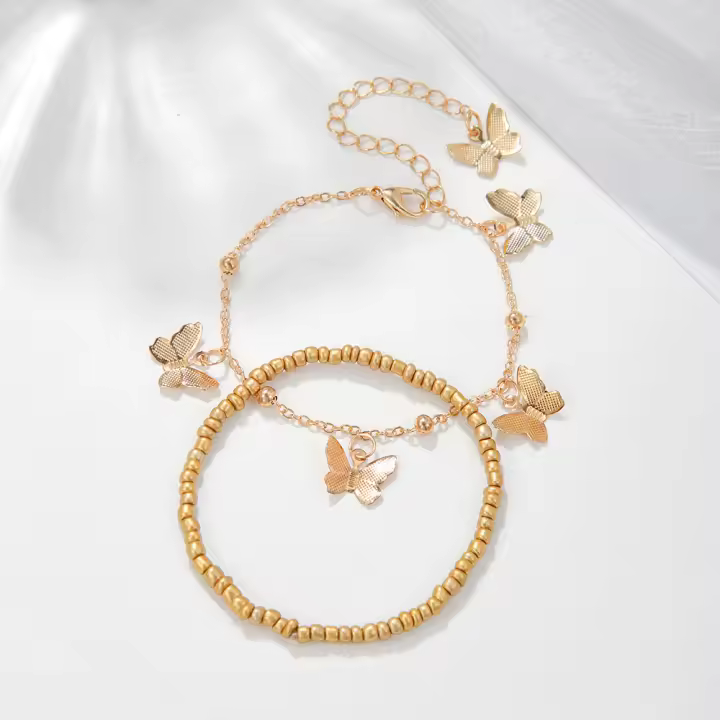 Pulsera de mariposa moderna y versátil, cuentas doradas, joyería elegante para mujer. - 1