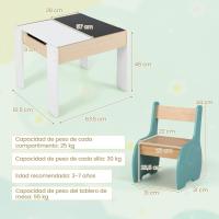 Juego de mesa y silla infantil 4 en 1, mesa infantil de madera con 2 sillas, manualidades, dibujo, lectura, mesa infantil con almacenamiento, pizarra desmontable para guardería (verde) - details 21